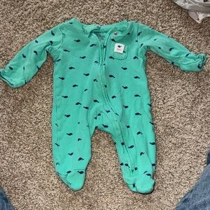 Carter's Mint Green Footed One-Piece with Navy Whale Pattern
